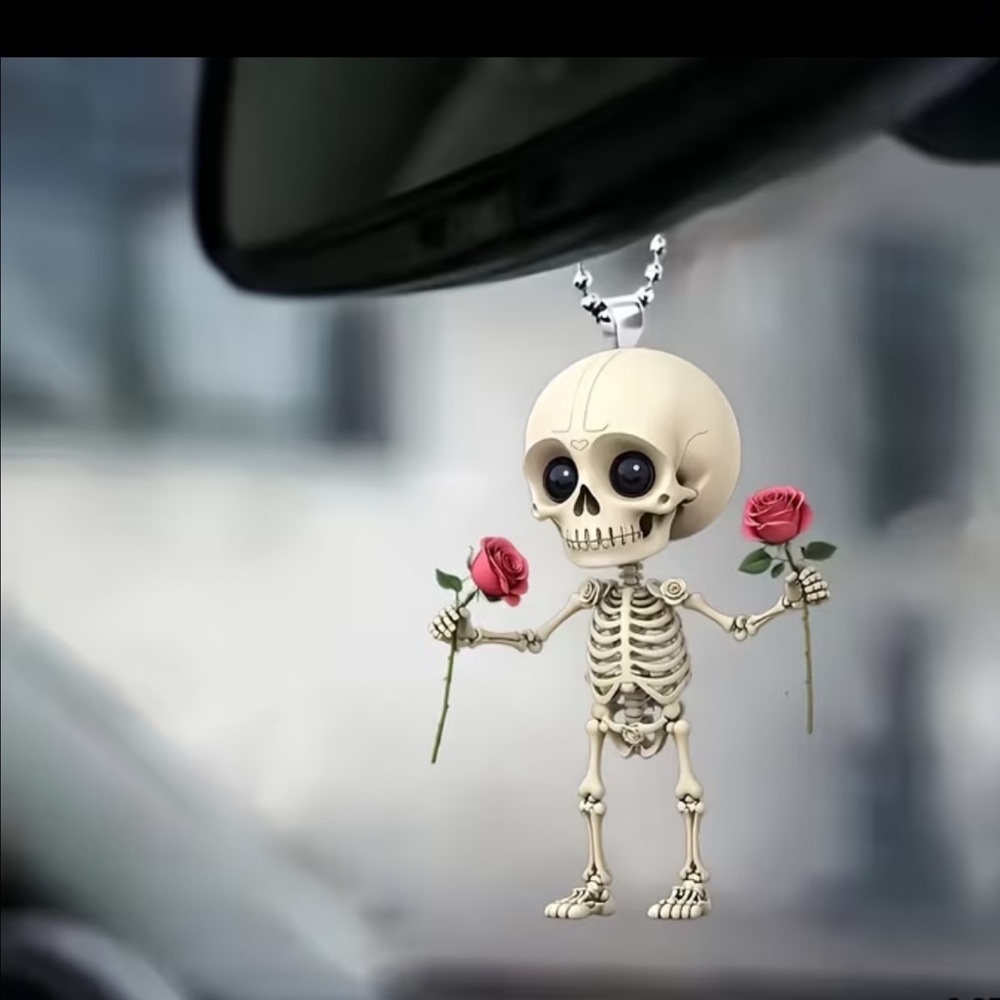 Skelton with Roses Rearview Mirror Decoration 3 pack